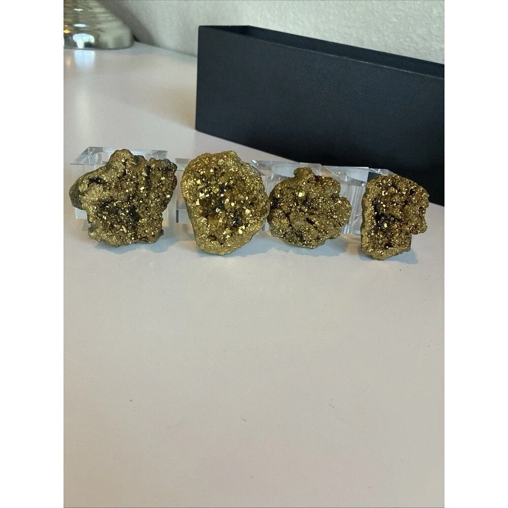 Pyrite Napkin Rings Set of 4 Golden Rock Mineral Natural Stone Dinner Party